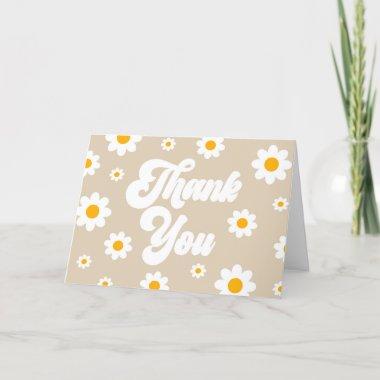 Tan Brown Retro Daisy Flower Party Thank You Invitations