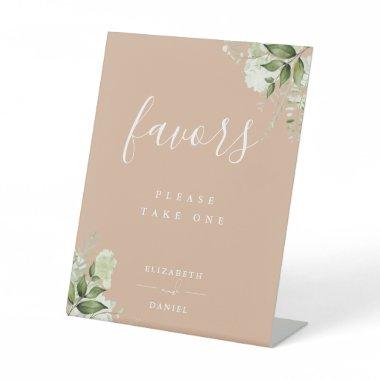 Tan Floral Greenery Favors Table Pedestal Sign