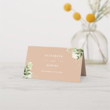 Tan Floral Greenery Wedding Folded Place