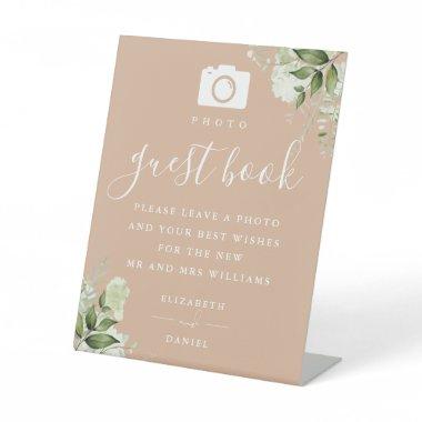 Tan Greenery Photo Guest Book Wedding Pedestal Sign