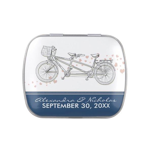 Tandem Bicycle Custom Wedding Favor Tins (navy)