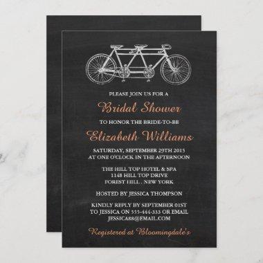 Tandem Bicycle On Chalkboard Bridal Shower Invitations