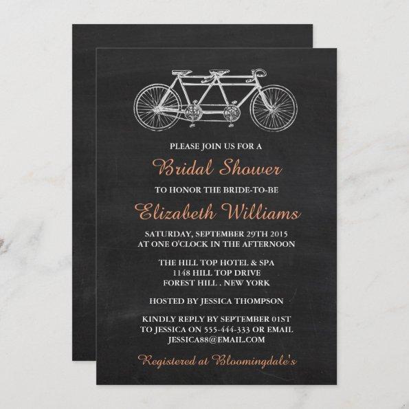 Tandem Bicycle On Chalkboard Bridal Shower Invitations