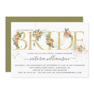 Tangerine Citrus and Gold Floral Bridal Shower Invitations