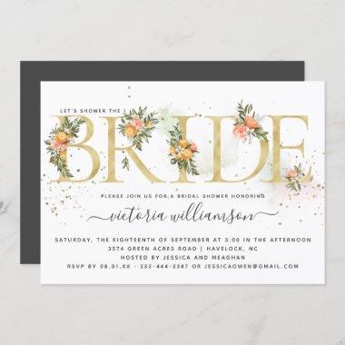 Tangerine Citrus and Gold Floral Bridal Shower Invitations