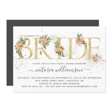 Tangerine Citrus and Gold Floral Bridal Shower Invitations