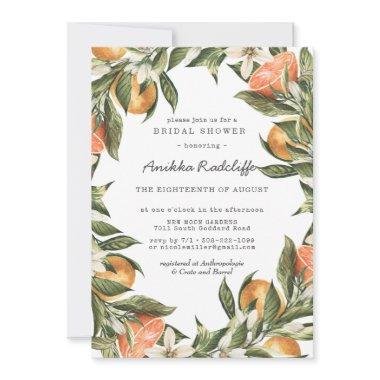 Tangerine Citrus Greenery Bridal Shower Invitations