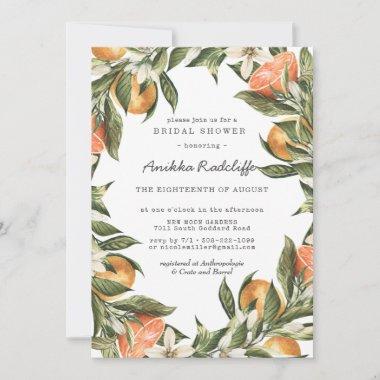 Tangerine Citrus Greenery Bridal Shower Invitations