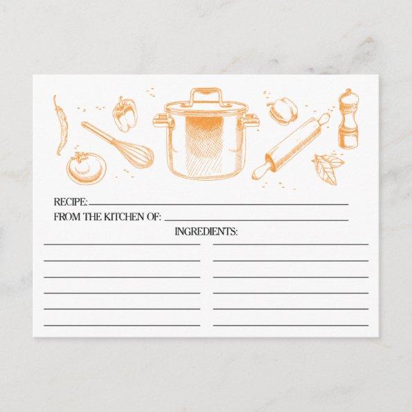 Tangerine Sketched Kitchen Tools Recipe Invitations