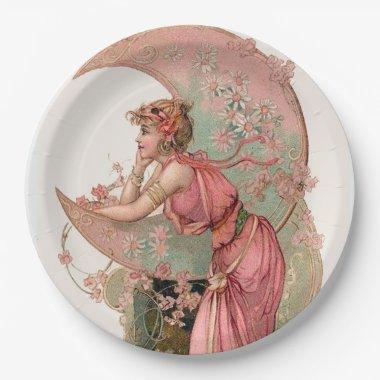 TAROTS/ LADY OF THE MOON, FLOWERS IN PINK PAPER PLATES
