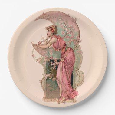 TAROTS/ LADY OF THE MOON, FLOWERS IN PINK PAPER PLATES