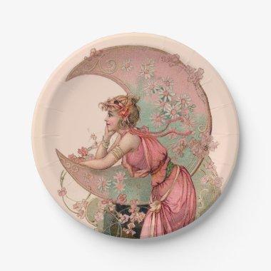 TAROTS/ LADY OF THE MOON, FLOWERS IN PINK PAPER PLATES