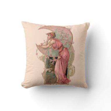 TAROTS/ LADY OF THE MOON, FLOWERS IN PINK THROW PILLOW