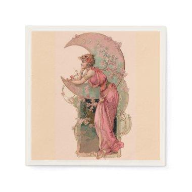 TAROTS/ LADY OF THE MOON WITH FLOWERS IN PINK PAPER NAPKINS