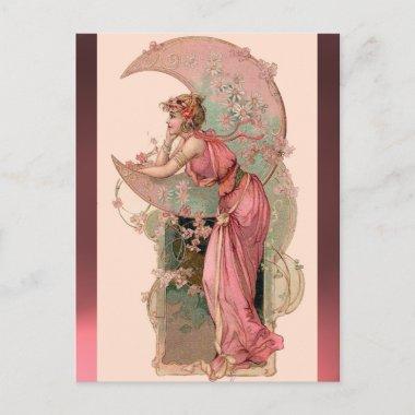 TAROTS / LADY OF THE MOON WITH FLOWERS IN PINK POSTInvitations