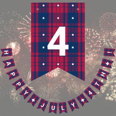 Tartan - Patriotic - Red Blue White Stars Bunting Flags