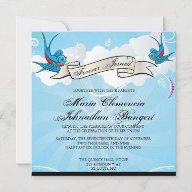 Tattoo Swallows and Scroll Bridal Shower Invite