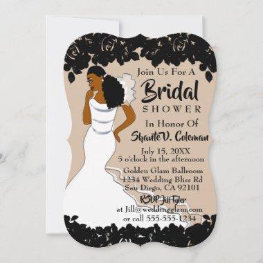 Taupe Black Floral African American Wedding