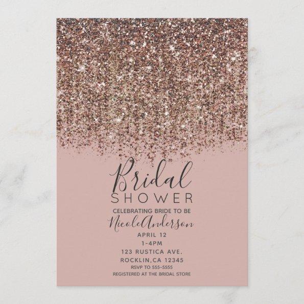 Taupe Blush Pink Bronze Gold Glitter Bridal Shower Invitations