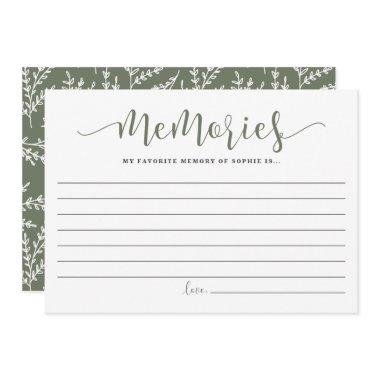 Taupe Green Script Favorite Memory of the Bride Advice Card
