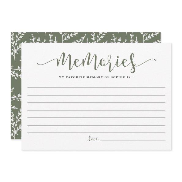 Taupe Green Script Favorite Memory of the Bride Advice Card