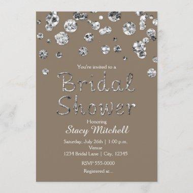 Taupe Silver Glitter Glam Bridal Shower Invitations