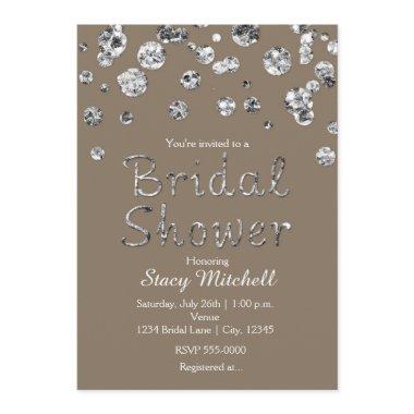 Taupe Silver Glitter Glam Bridal Shower Invitations