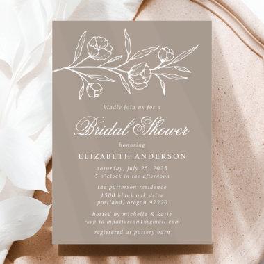Taupe Sketched Floral Bridal Shower Invitations
