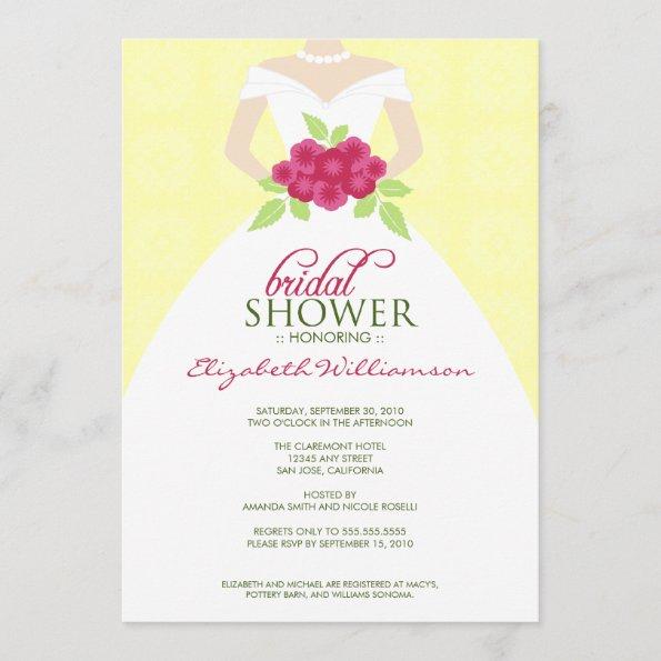 {TBA} Wedding Dress Bridal Shower Invite (yellow)