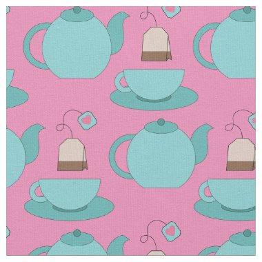 Tea Cup and Pot Cute Cafe Barista Fabric