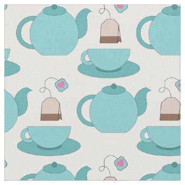 Tea Cup and Pot Cute Cafe Barista Fabric