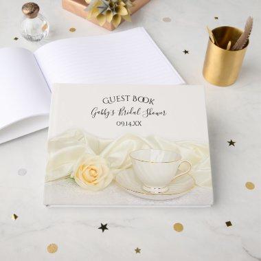 Tea Cup and White Rose Flower  Guest Book