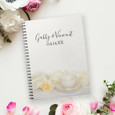 Tea Cup and White Rose Wedding Guest Book