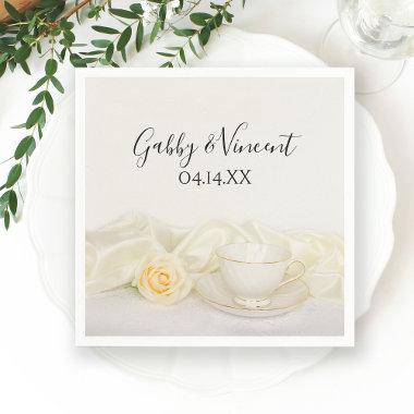 Tea Cup and White Rose Wedding Napkins