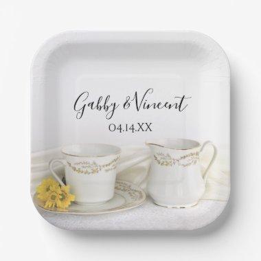 Tea Cup and Yellow Daisies Wedding Paper Plates