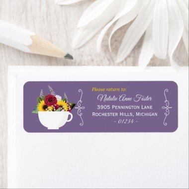 Tea Cup Roses Sunflower Lilac Return Address Label
