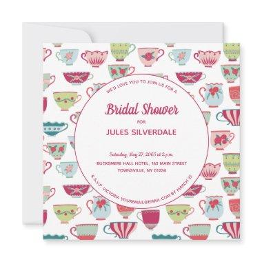 Tea Cups Modern Vintage Bridal Shower Invitations