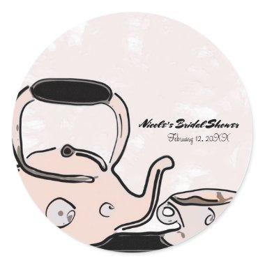 Tea Kettle Party Modern Chic Bridal Favor Classic Round Sticker