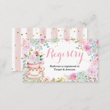 Tea Party Baby Shower Pastel Floral Registry Enclosure Invitations