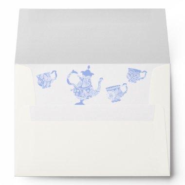 Tea Party Blue China Set White Lace Bridal Shower Envelope