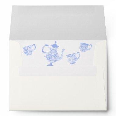 Tea Party Blue China Set White Lace  Envelope