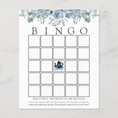 Tea Party Blue Floral Bridal Bingo Game Invitations