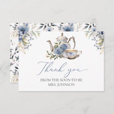 Tea Party Blue Floral Watercolor Bridal Shower Thank You Invitations