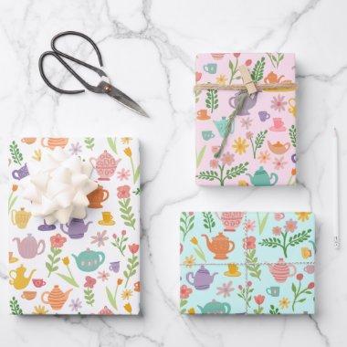 Tea Party Bridal Easter Spring Floral Colorful Wrapping Paper Sheets