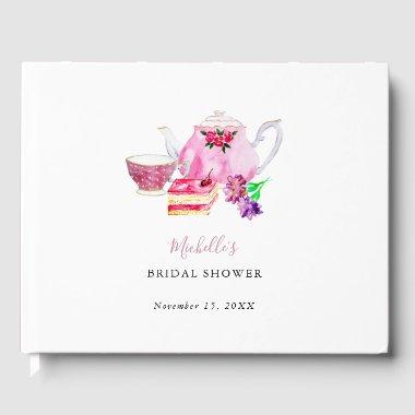 Tea Party  Blush Dusty Rose Teapot  Guest Book