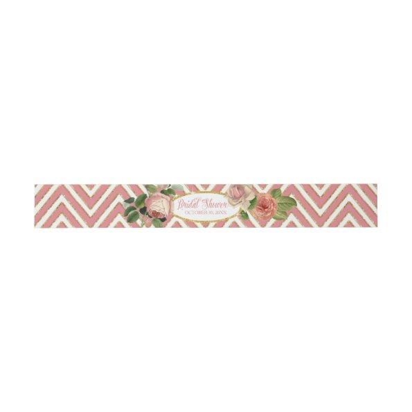 Tea Party Bridal Shower Chevron Stripes Rose Invitations Belly Band