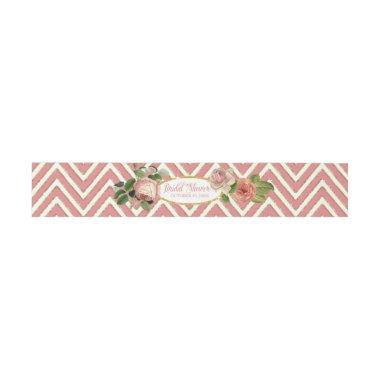 Tea Party Bridal Shower Chevron Stripes Rose Invitations Belly Band