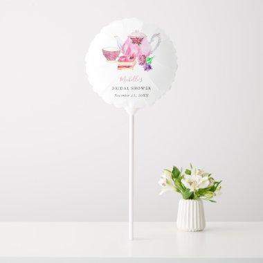 Tea Party Bridal Shower Dusty Rose Cups Script Balloon