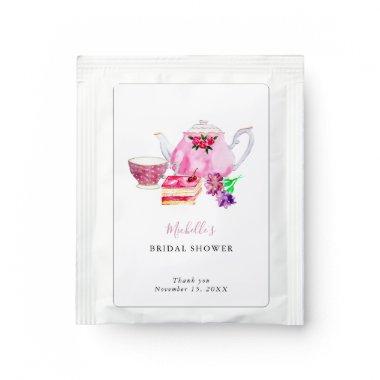 Tea Party Bridal Shower Dusty Rose Cups Script Tea Bag Drink Mix