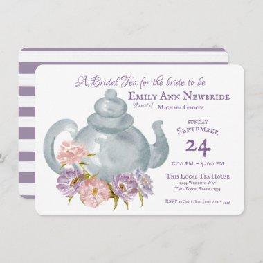Tea Party Bridal Shower Floral Tea pot Invitations